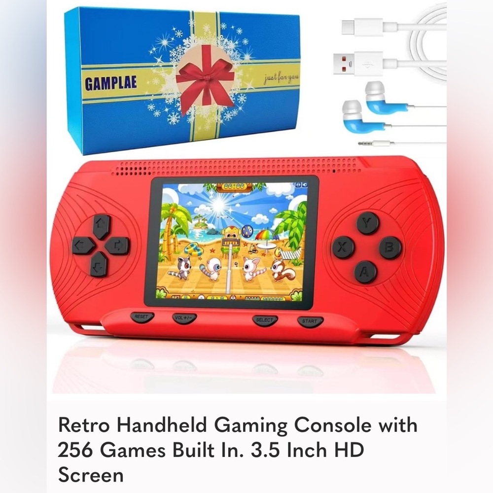 PLAE Red Handheld Gaming Console with 256 Games